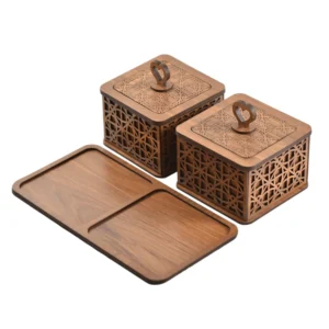 قندان دوتایی درب پلکسی به همراه سینی